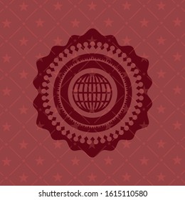 globe, website icon inside retro red emblem
