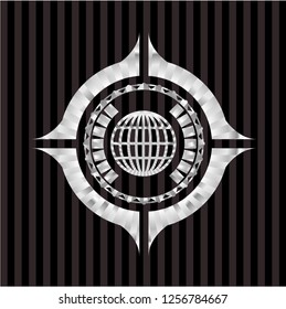 globe, website icon inside silvery badge or emblem