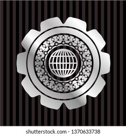 globe, website icon inside silvery shiny badge