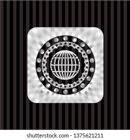 globe, website icon inside silvery emblem