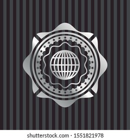 globe, website icon inside silvery badge or emblem