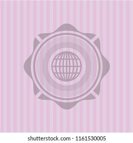 globe, website icon inside vintage pink emblem