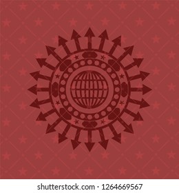globe, website icon inside vintage red emblem