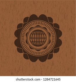 globe, website icon inside vintage wooden emblem