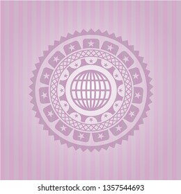 globe, website icon inside vintage pink emblem
