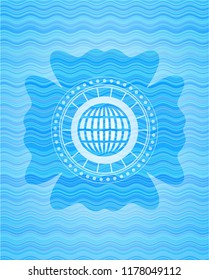 globe, website icon inside water wave style badge.