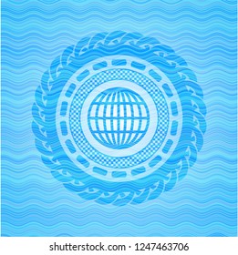globe, website icon inside water wave emblem.