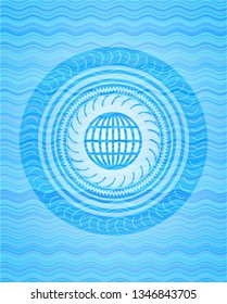 globe, website icon inside water concept emblem background.