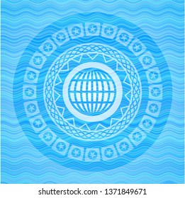 globe, website icon inside water wavec oncept emblem.