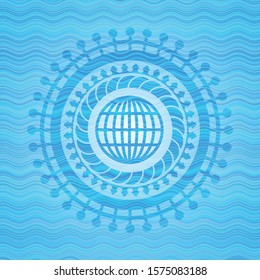 globe, website icon inside water badge background.