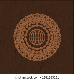 globe, website icon inside wooden signboards