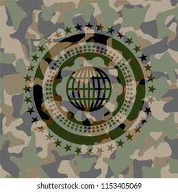 globe, website icon on camo texture