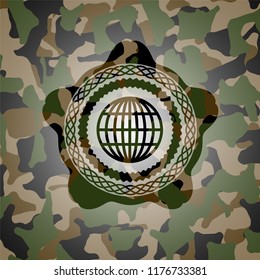 globe, website icon on camo pattern