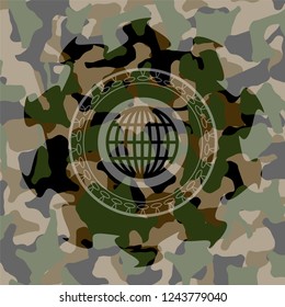globe, website icon on camouflage texture