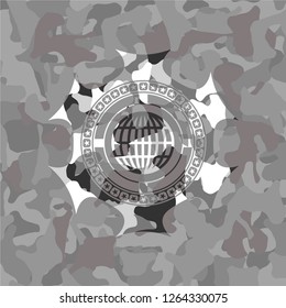 globe, website icon on grey camo texture
