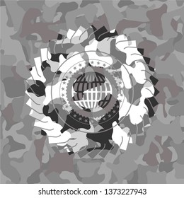 globe, website icon on grey camo texture