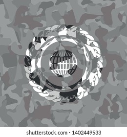 globe, website icon on grey camo pattern
