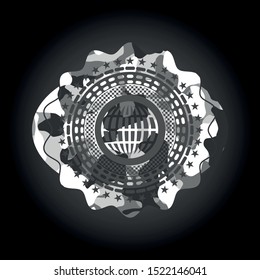globe, website icon on grey camouflage texture