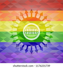 globe, website icon on mosaic background with the colors of the LGBT flag