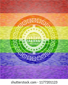 globe, website icon on mosaic background with the colors of the LGBT flag