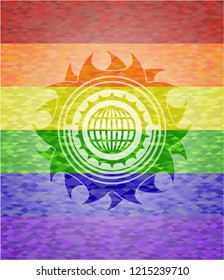 globe, website icon on mosaic background with the colors of the LGBT flag