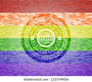 globe, website icon on mosaic background with the colors of the LGBT flag