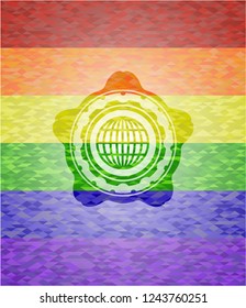 globe, website icon on mosaic background with the colors of the LGBT flag