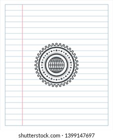 globe, website icon pencil strokes emblem. Vector Illustration. Detailed.