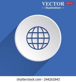 Globe, white circle on a blue background with shadow. Vector illustration, EPS 8