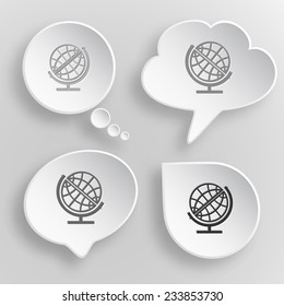 Globe. White flat vector buttons on gray background.