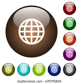 Globe white icons on round color glass buttons