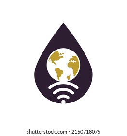 Globe wifi drop shape concept logo design icon. World signal vector logo template.