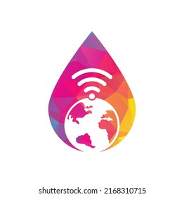 Globe wifi drop shape concept logo design icon. World signal vector logo template.