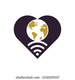 Globe wifi heart shape concept logo design icon. World signal vector logo template.