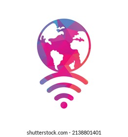 Globe wifi logo design icon. World signal vector logo template.