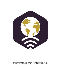 Globe wifi logo design icon. World signal vector logo template.