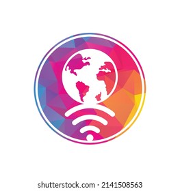 Globe wifi logo design icon. World signal vector logo template.