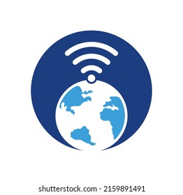 Globe wifi logo design icon. World signal vector logo template.