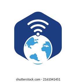 Globe wifi logo design icon. World signal vector logo template.