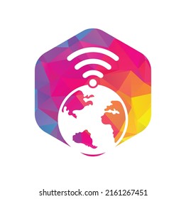 Globe wifi logo design icon. World signal vector logo template.