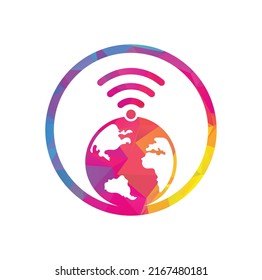 Globe wifi logo design icon. World signal vector logo template.