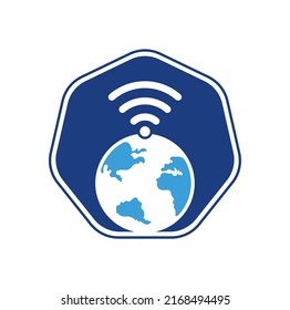 Globe wifi logo design icon. World signal vector logo template.