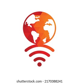 Globe wifi logo design icon. World signal vector logo template.