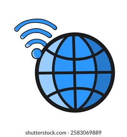 Globe with WiFi signal, unlimited global connectivity, digital illustration. Worldwide internet network, worldwide WiFi access symbol.