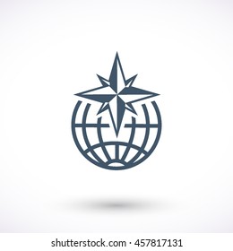 Globe with wind rose vector icon. Graphic symbol for web design, logo. Isolated sign on a white background.
