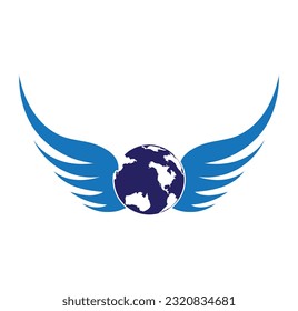 globe and wing vector illustration. world icon  and wing logo design icon vector. Flying game logo.