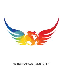 globe and wing vector illustration. world icon and wing logo design icon vector. Flying game logo.