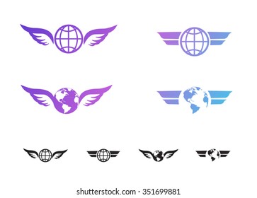 Globe with wings icons.