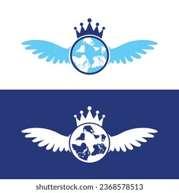 Globe wings vector logo design. Flying wings and globe icon design.