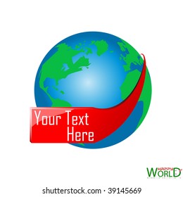 Globe of world with a banner. Vector illustration.